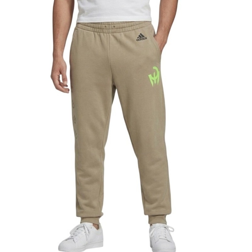 Adidas Primegreen Mens Large Sweatpants Joggers Tan Logo Graphic Casual Athletic